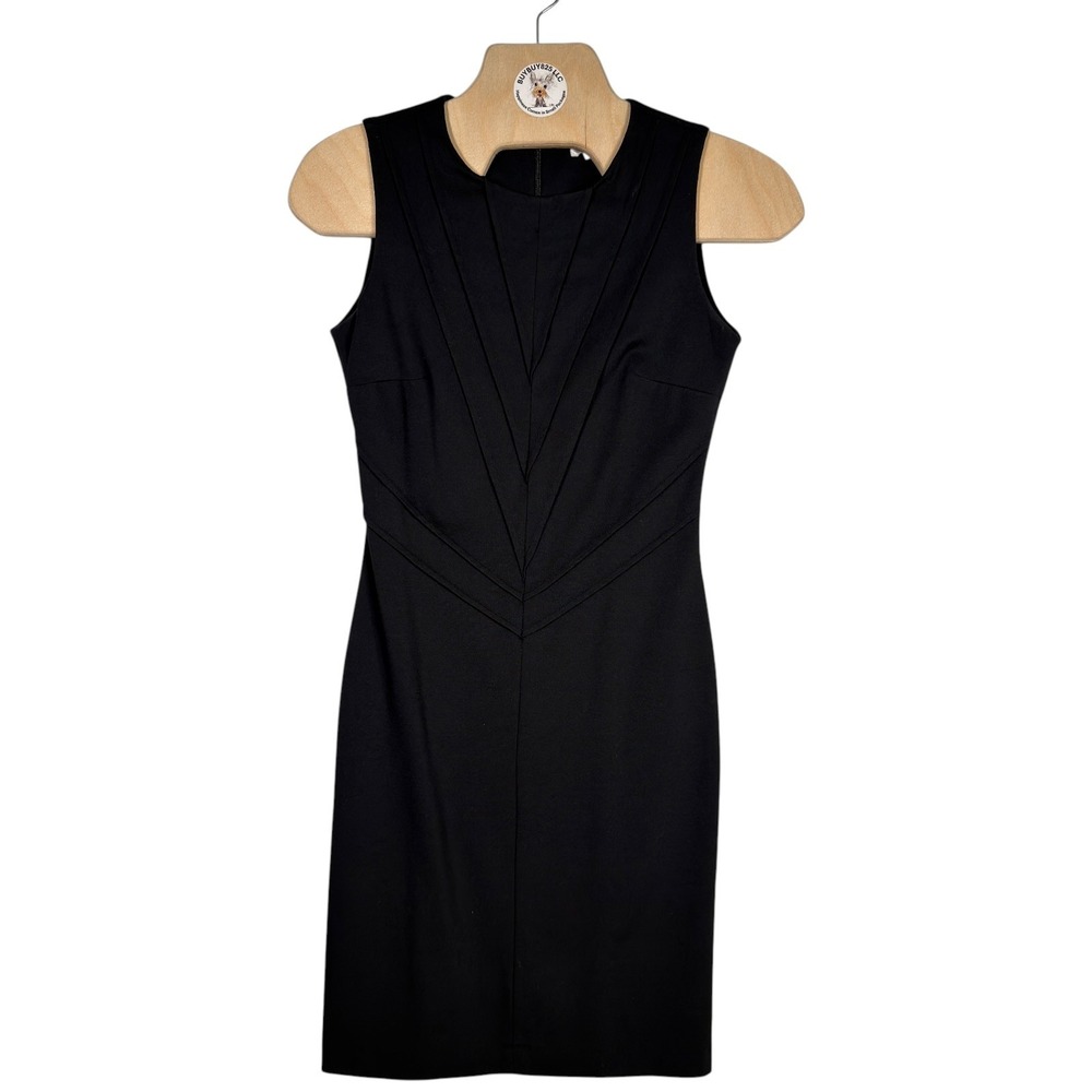 Kenar Black Sleeveless Sheath Dress Pleated Front Career Cocktail US 8 - Picture 2 of 5